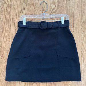 Modcloth Vintage Black Tailored Belted A-Line Mini Skirt with Pockets